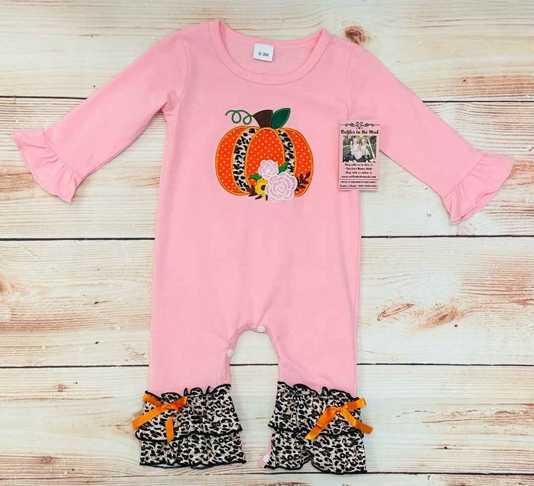 Pink Leopard Pumpkin Ruffle Romper