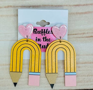 Pencil Heart Rainbow Earrings