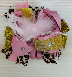 5” • Pink Feather & Leopard Loop Hair Bow