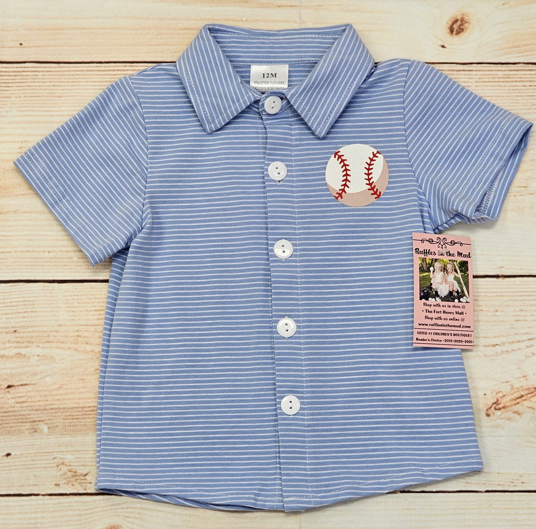Blue Striped Baseball Button Up Shirt