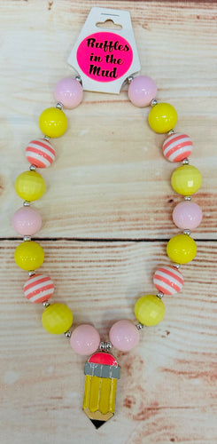 Pink & Yellow Pencil Chunky Bead Necklace