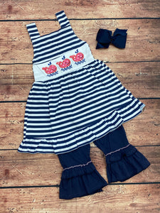 Navy Striped Whale Shorts Set