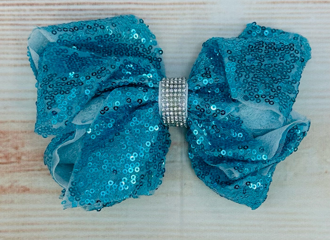6” • Teal Blue Sequin Hair Bow