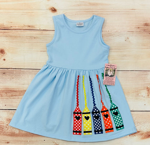 Sky Blue Colorful Crayons Dress