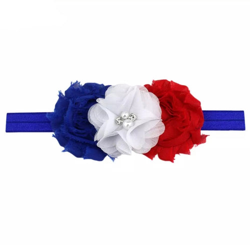 Red, White, & Blue Pearl Flowers on Blue Headband