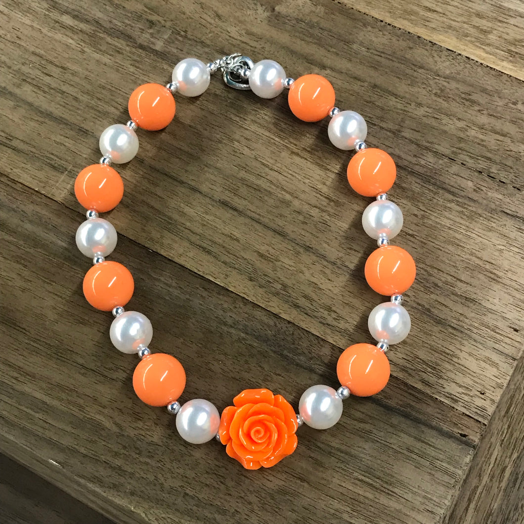 Orange Rose & Pearls Chunky Bead Necklace