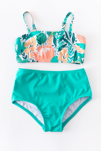 Peach & Teal Floral 2 pc Swimsuit