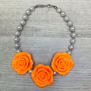 Orange • Triple Rose Pearl Necklace