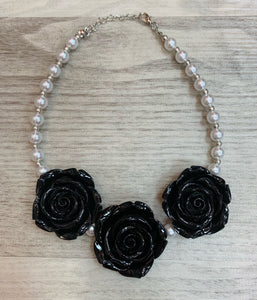 Black • Triple Rose Pearl Necklace
