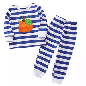 Embroidered Blue Stripe Pumpkin Pajamas