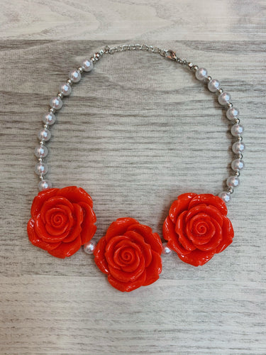 Red • Triple Rose Pearl Necklace
