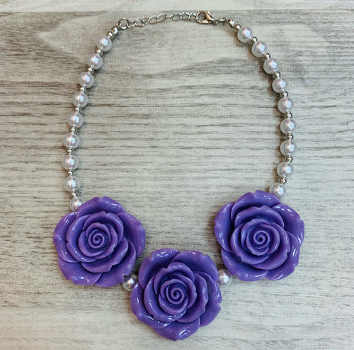 Purple • Triple Rose Pearl Necklace