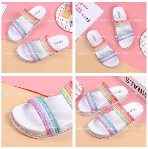 Rainbow Double Strap White Slip-On Sandal