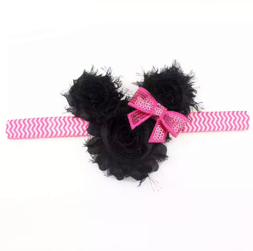 3” • Minnie Rosette Hot Pink Chevron Headband