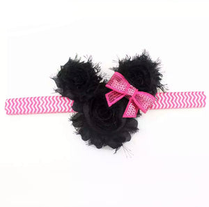 3” • Minnie Rosette Hot Pink Chevron Headband