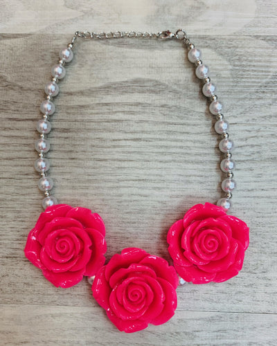Hot Pink • Triple Rose Pearl Necklace