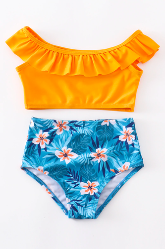 Yellow & Blue Tropical 2 pc Swimsuit