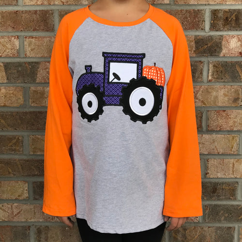 Purple Tractor Pumpkin Raglan