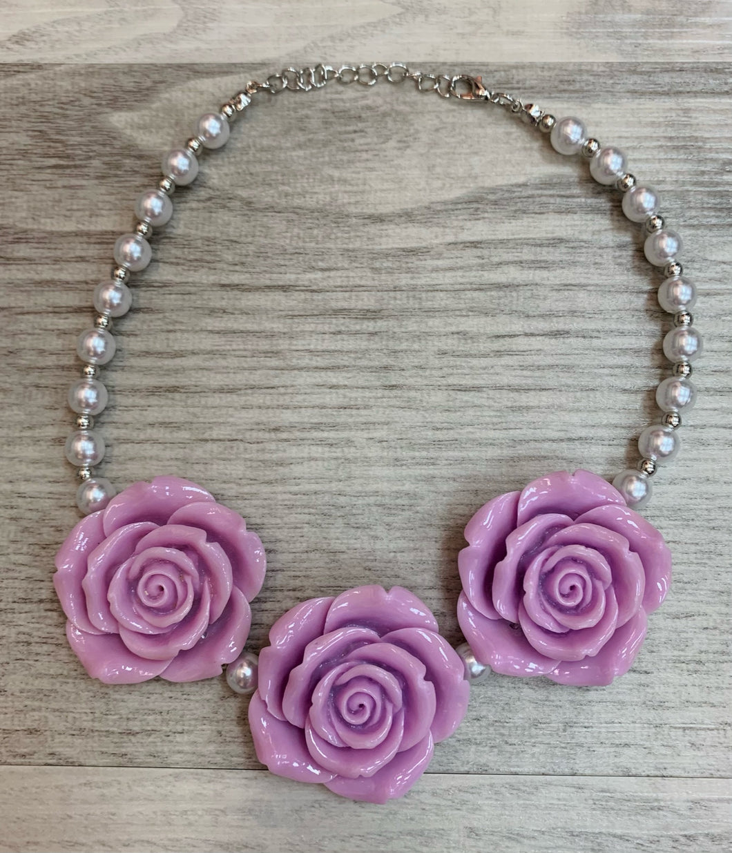 Lavender • Triple Rose Pearl Necklace