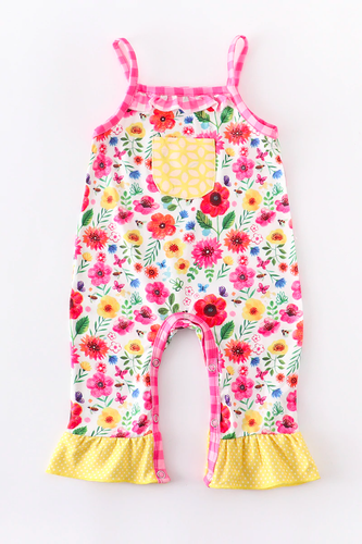 Pink and Yellow Floral Ruffle Romper