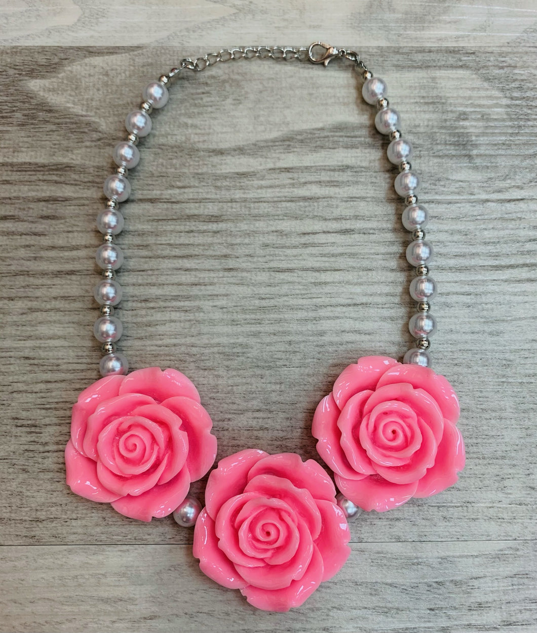Bubblegum Pink • Triple Rose Pearl Necklace