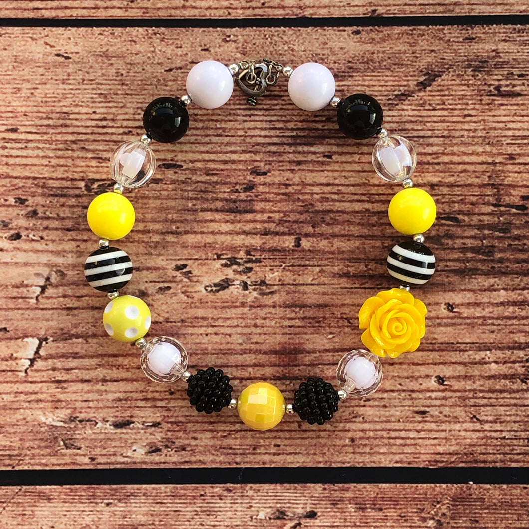 Black & Yellow Rose Chunky Bead Necklace