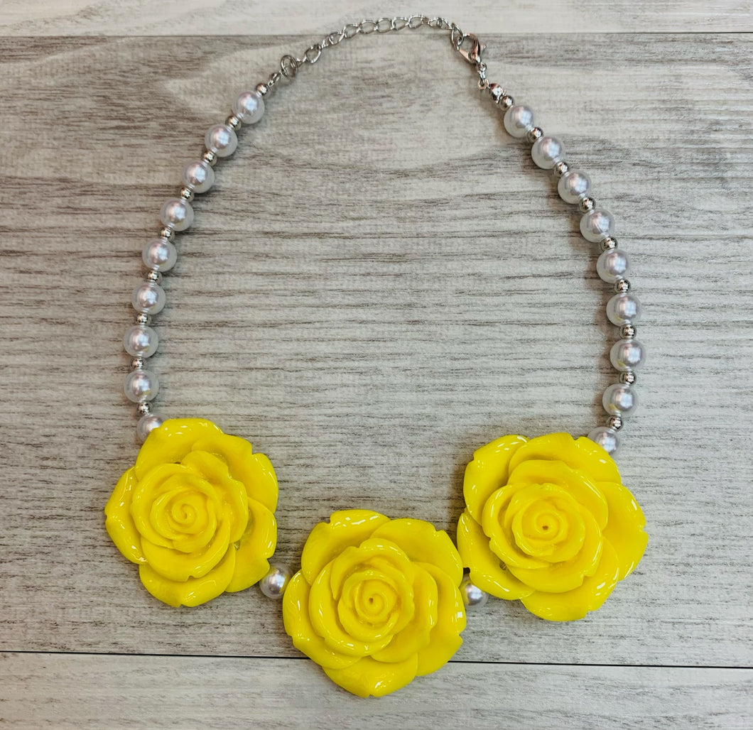 Yellow • Triple Rose Pearl Necklace