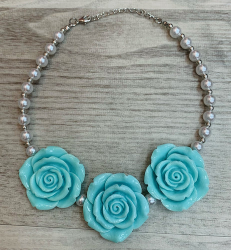 Mint • Triple Rose Pearl Necklace