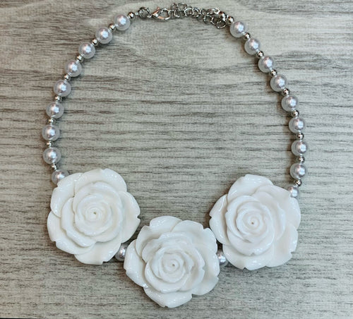 White • Triple Rose Pearl Necklace
