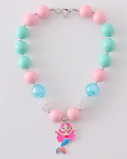 Mint Pink Mermaid Chunky Bead Necklace
