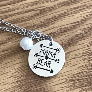 Mama Bear Pearl Charm Necklace