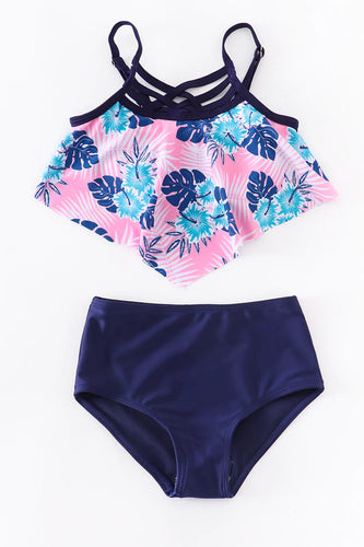 Navy & Pink Floral 2 pc Swimsuit