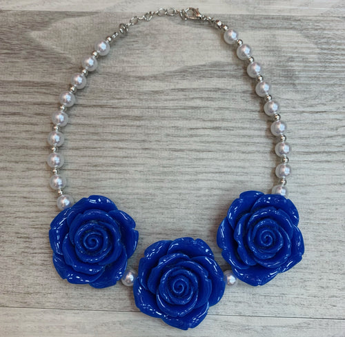 Royal Blue • Triple Rose Pearl Necklace