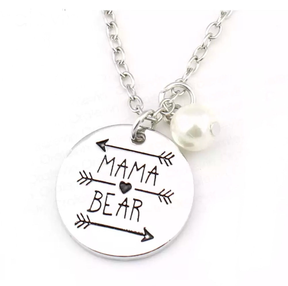 Mama Bear Pearl Charm Necklace