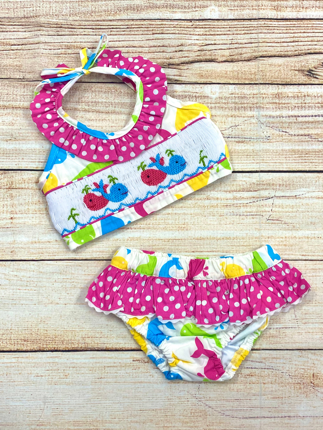 Colorful Whales Smocked Swimsuit
